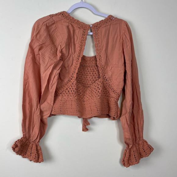 Free People Coral Sand Megan Crochet Top NWT Size Small - Picture 5 of 9